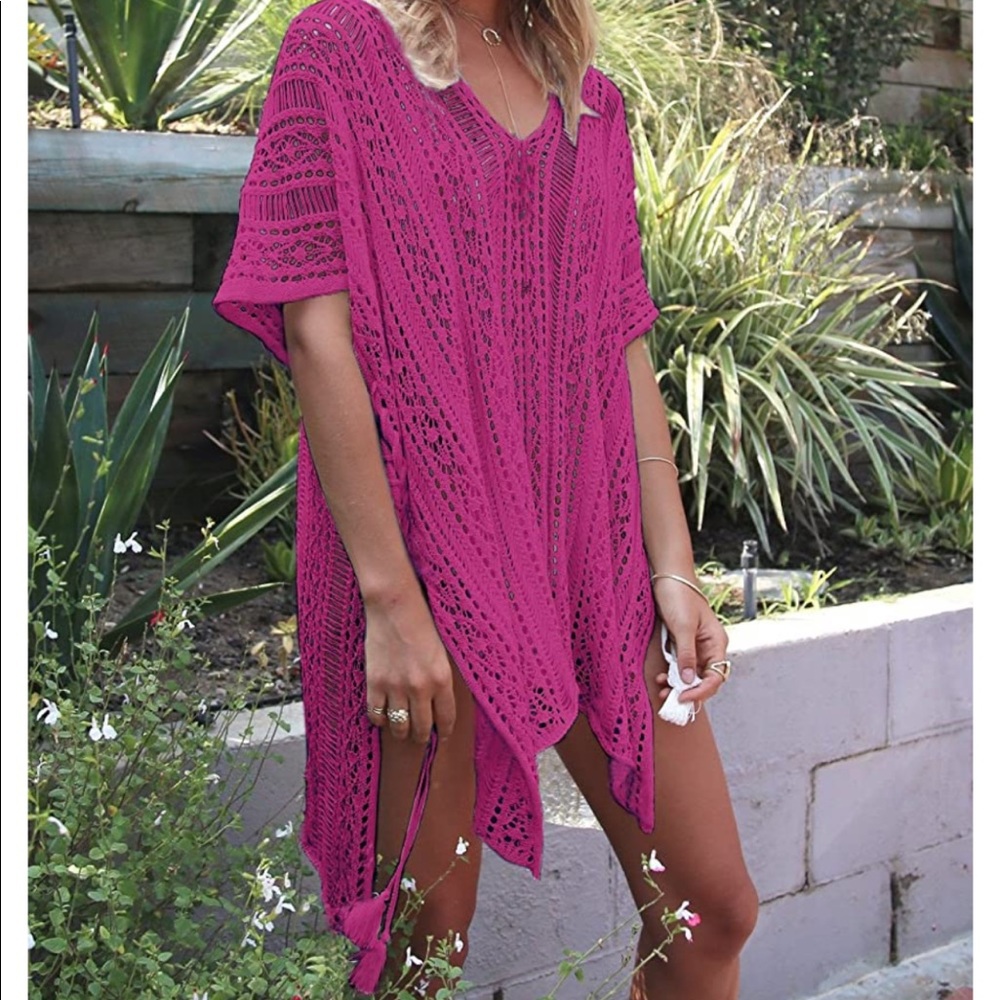 Stunning Crochet Coverup in “Hot Pink” OS